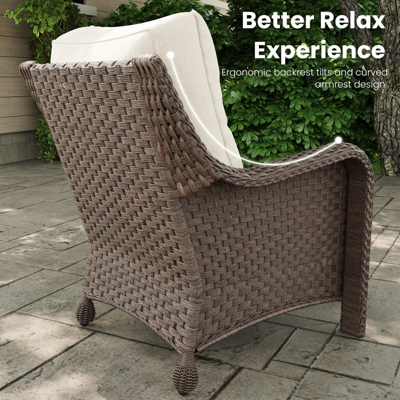 Metal Outdoor Lounge Chair, Beige, Brown