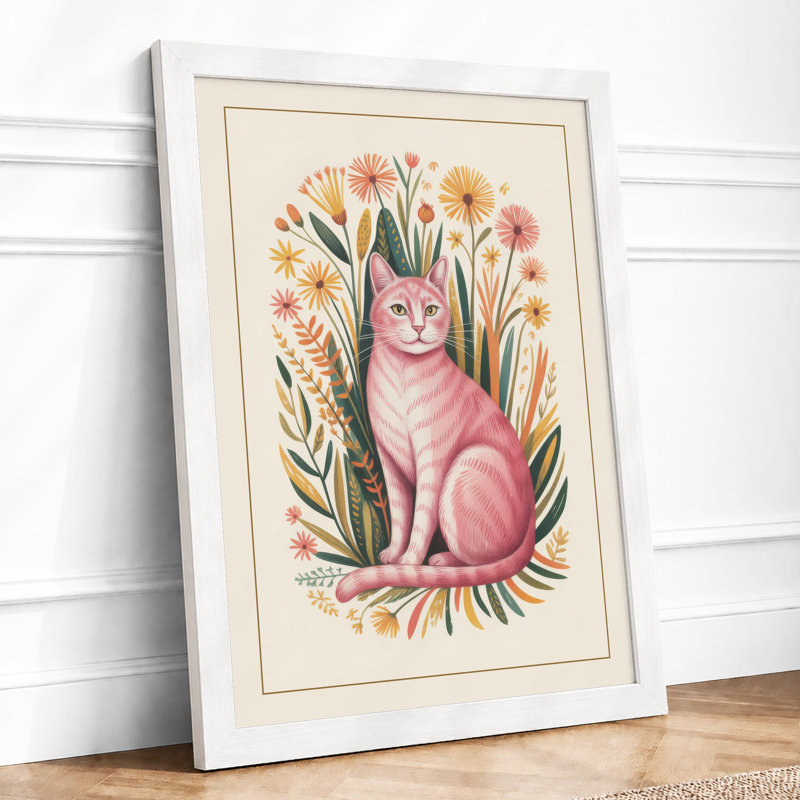 Cat in Bloom Botanical - Framed Print, A4 - 29.7 x 21.0 cm, White
