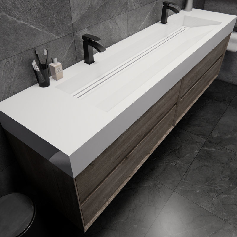 Albizu 84" Wall-Mounted Double Bathroom Vanity, Gray