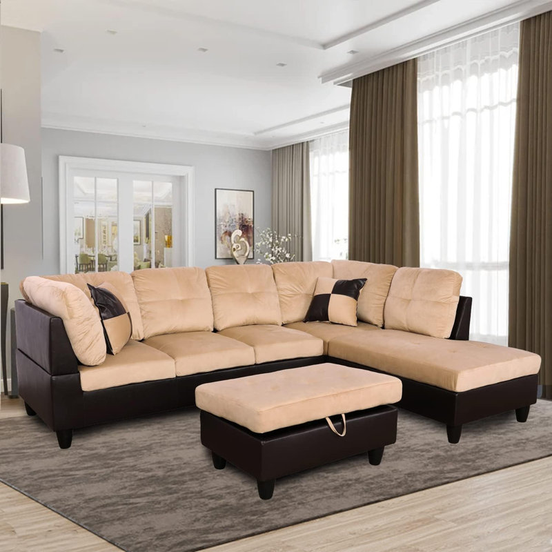Canapé modulaire en L 103,5 po, Orienté vers la droite, Microfibre beige