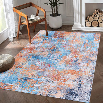 Tapis 3X5 lavable, antidérapant, antidérapant et à poils courts pour le rehaussement de la maison - salon, chambre à coucher, cuisine, salle à manger et animaux de compagnie, tapis lavable aux taches, redecoration animal, tapis doux