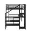 Lit mezzanine double avec poste de travail intégré, escalier de rangement, lumières DEL et garde-robe compacte