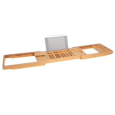 TRIXES Extendable Bath Caddy – Premium Bamboo - Bathroom Accessories For A Luxurious Home Spa Experience