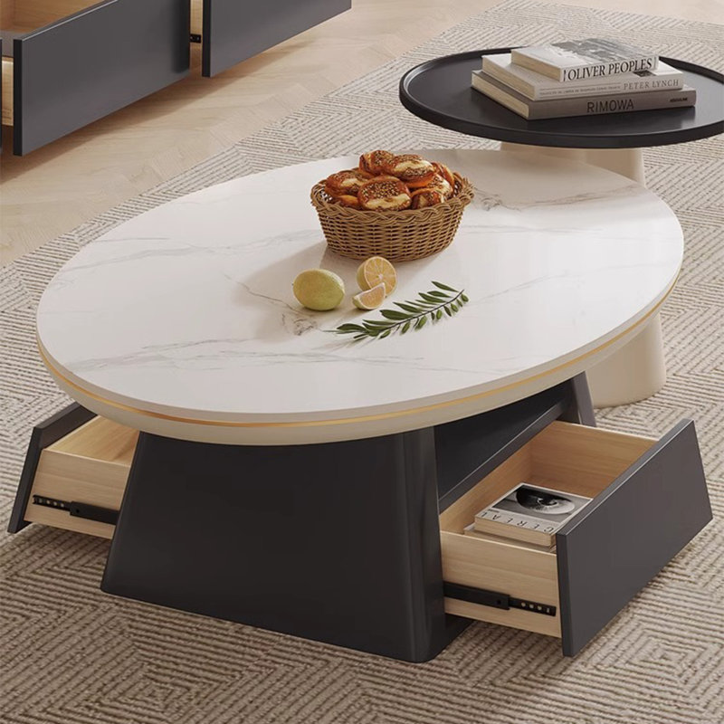 Oval rock panel coffee table living room, 15.20" H x 47.2" L x 23.6" W