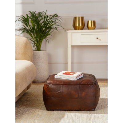 Pouf rond en cuir véritable de 17 po de largeur
