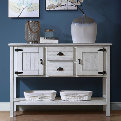 Console de bureau 48 po en bois massif, design rétro, grand rangement - Buffet blanc antique avec tiroirs