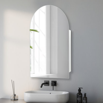 Arched Medicine Cabinets With Modern Storage, Recess Or Surface Mounted Bathroom Cabinets with Mirror, 2 Glass Shelves Frameless Mirror Cabinet