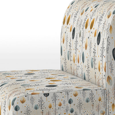 Minimalism Beige Ferns  Pattern - Upholstered Farmhouse Slipper Chair, Rustic Floral Accent Chair