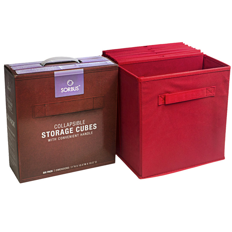 Sorbus 11" Foldable Storage Cubes with Handles, Red