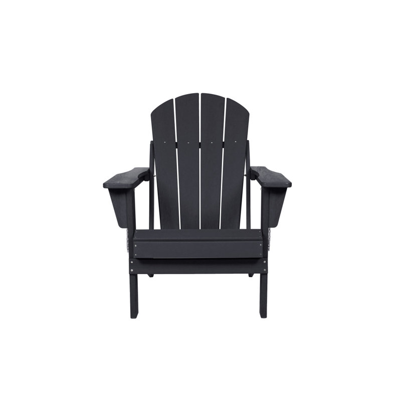 HDPE Folding Adirondack Chair With Dual Cup Holder  Composite Adirondack Chair With Wood Texture Black, Black