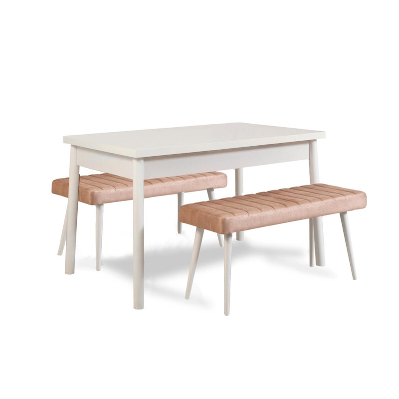 Ensemble de table et chaises de salle à manger, Blanc; pierre, Blanc