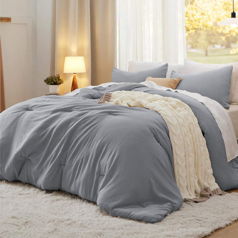 Bedsure Reversible Prewashed Comforter Set, Queen Comforter + 2 Standard Pillowcases, Grey