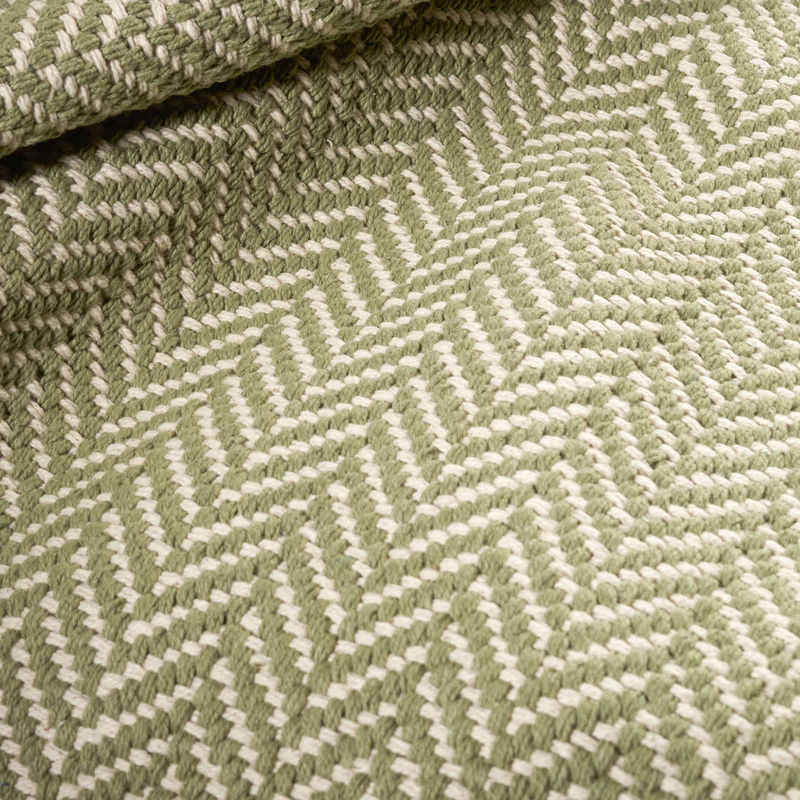 Herringbone Cotton Slate Gray Rug, Sage Green, Rectangle 5' x 8'