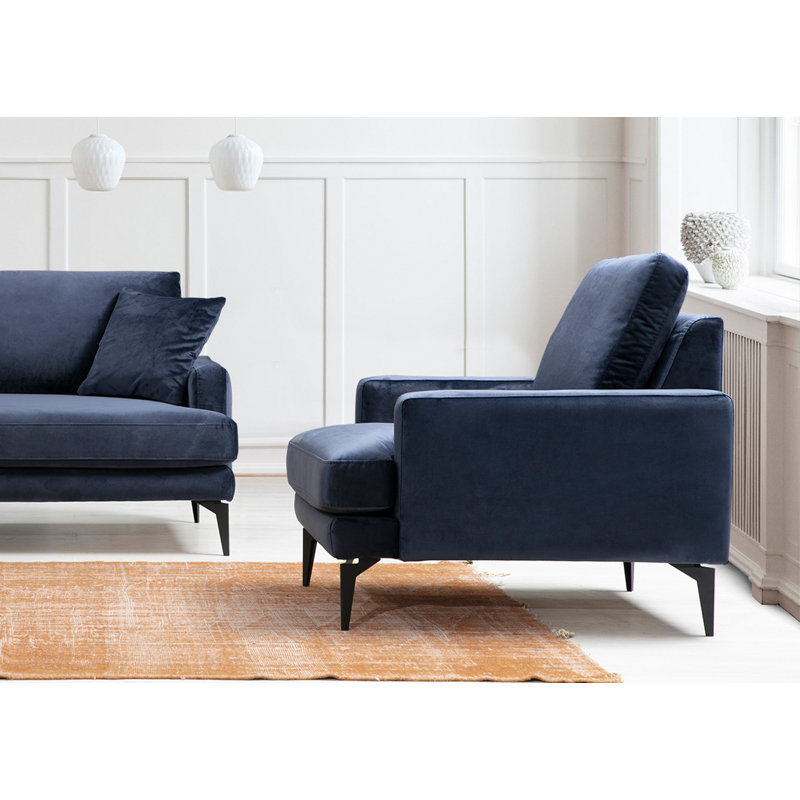 Fauteuil à oreilles Elegant, bleu marine, 31,5 po x 35,4 po x 34,6 po | Structure en bois de hêtre, tissu 100% polyester, rembourrage en mousse douce | Conception portable avec housse nettoyable à sec, parfaite pour les espaces hôteliers et industriels