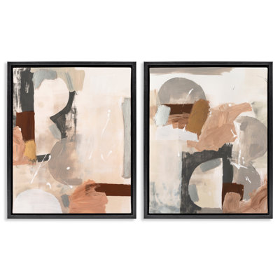 Abstract Neutral Shapes Brown 2 PC Framed Floater Canvas Set by Victoria Barnes