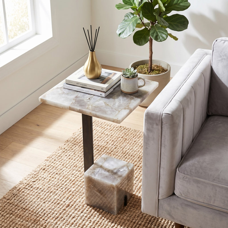Table d'appoint Apolaya Modern Quartz, H 26 po x l 14 po x P 14 po
