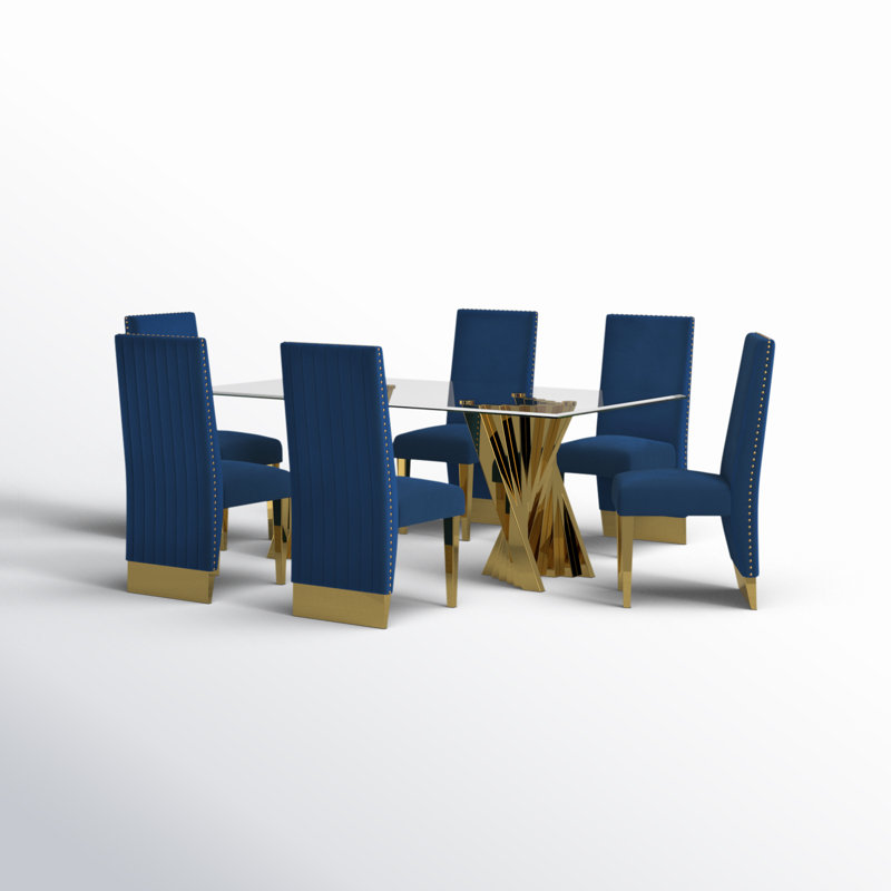 Ensemble repas pour 6 personnes Marcella, Bleu marine, Doré