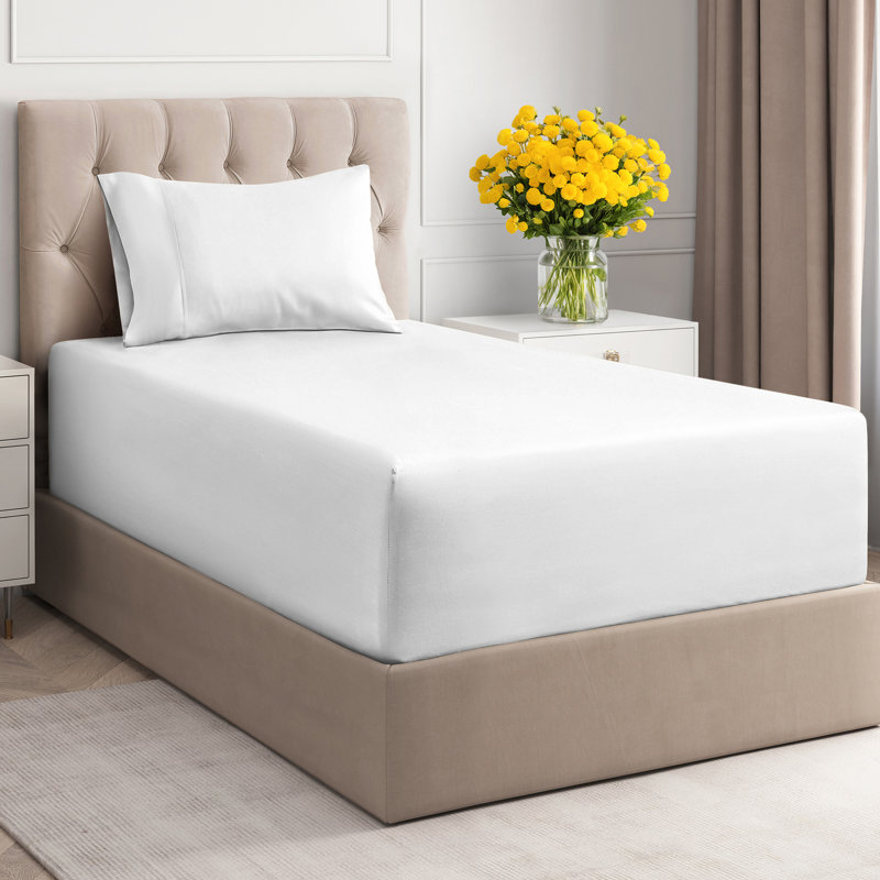 4 Piece 400 Thread Count Cotton Sheet Set – Extra Deep Pocket, Cooling, Breathable & Soft Bedding, White