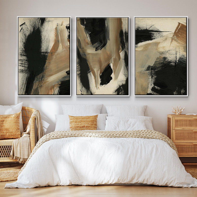 " Baked Paintstrokes I " 3 - Pieces, White, 36" H x 72" W