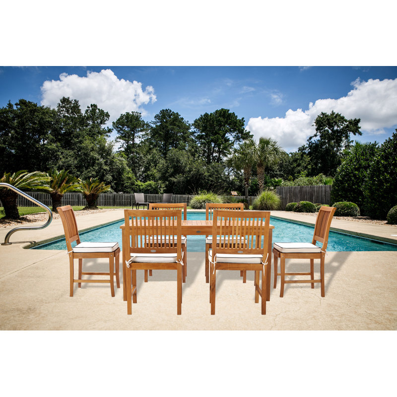 Outdoor 7 - Piece Teak Dining Set with Cushions