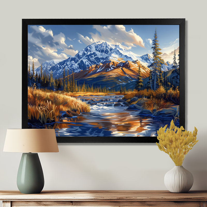 Alaska Denali National Park Autumn River I - Alaska, art mural, Toile encadrée noire simple, H 16 po x l 32 po x P 1 po