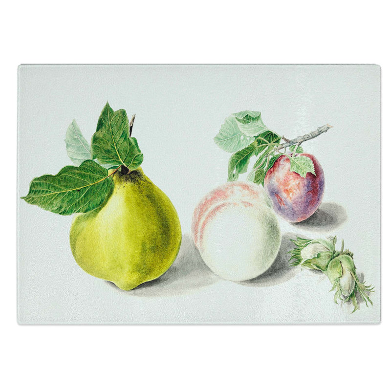 Tempered Glass Pear & Plum by E.G. Van De Kasteele Chopping Board, 28.5 cm W x 20 cm L