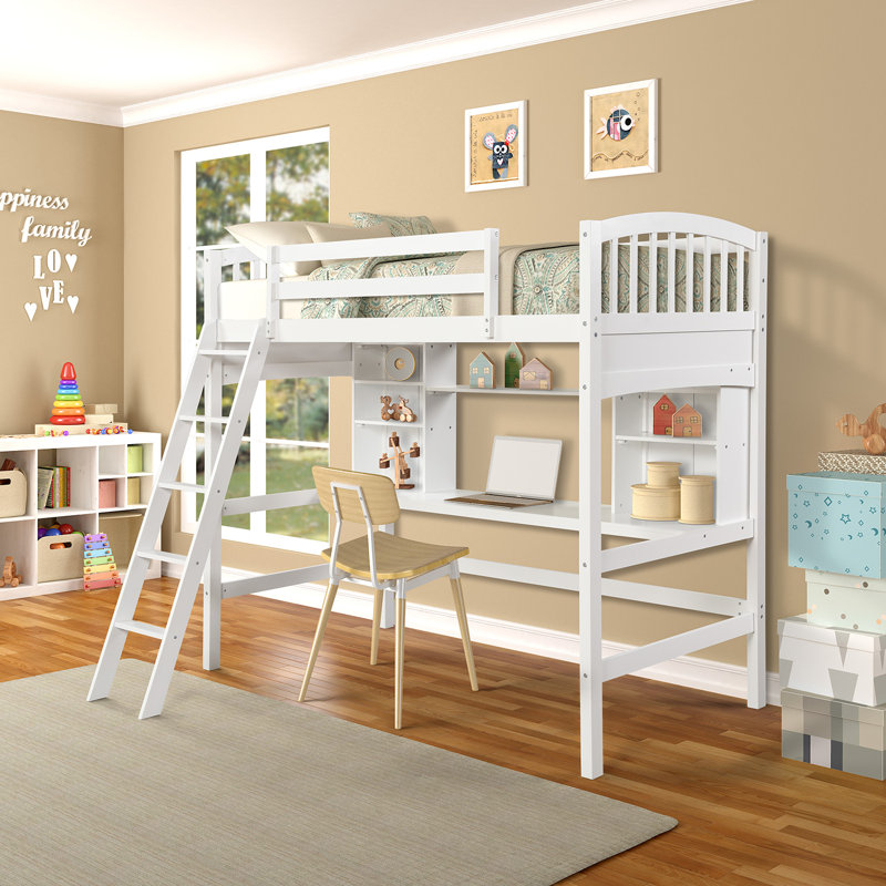Lit mezzanine simple avec bureau Rossini, Blanc