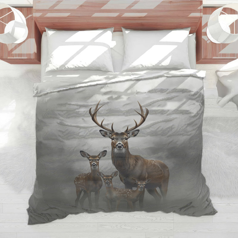 Deer Family In Fog Comforter, Queen