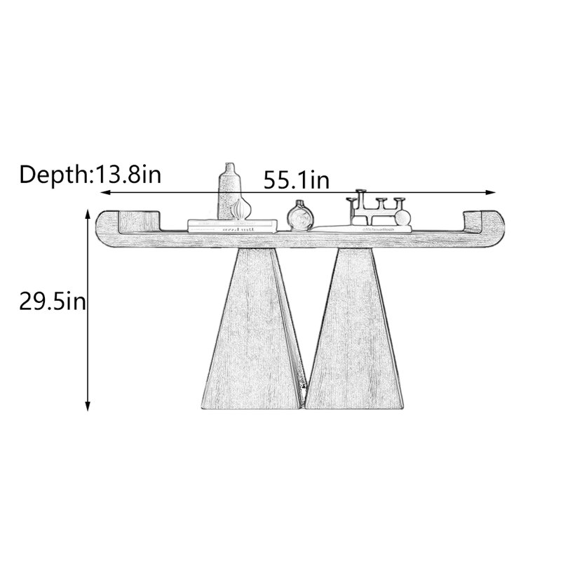 Table d'entrée minimaliste moderne en bois massif, H 29,5 po x l 55,1 po x P 13,8 po, Noir