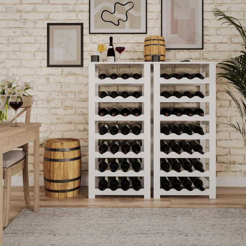 Abderahmane Solid Wood Freestanding Wine Bottle Rack, White