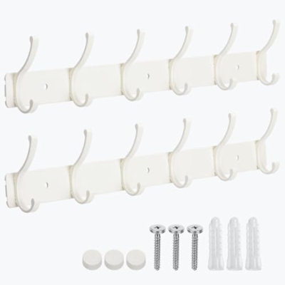 Porte-manteau mural, ensemble de 2 crochets blancs avec 6 crochets doubles, barre de suspension, porte-serviettes et porte-chapeaux, organisateur pour peignoirs, vêtements, sacs et chapeaux dans l'entrée et la salle de bain.