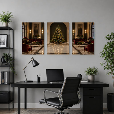 " Tree Gold Ornaments in Marble Entrance Christmas " 3 Piece Art