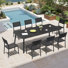 Ensemble repas pour 8 personnes rectangulaire avec cadre en aluminium et trou pour parasol