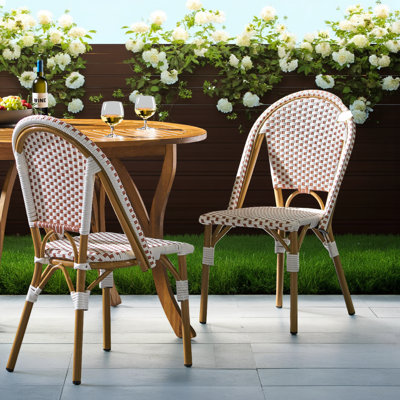 french Chairs (Set of 2) - Rusted Red & White PE Rattan with Aluminum Frame