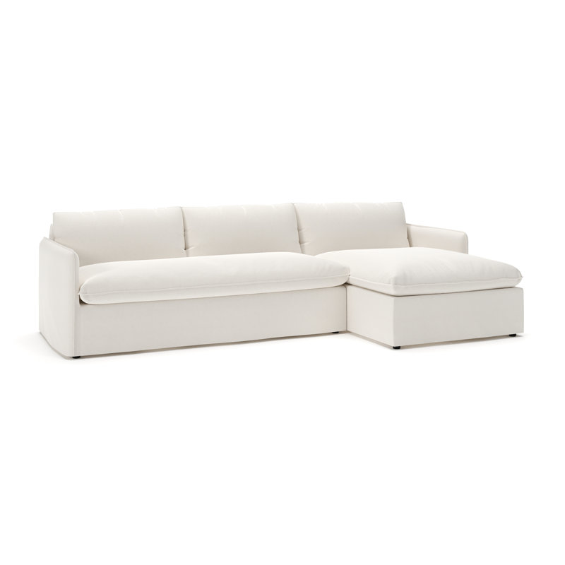 Canapé modulaire 2 pièces Bellatrix, Mélange de lin performance blanc cassé Lena, Orienté à droite