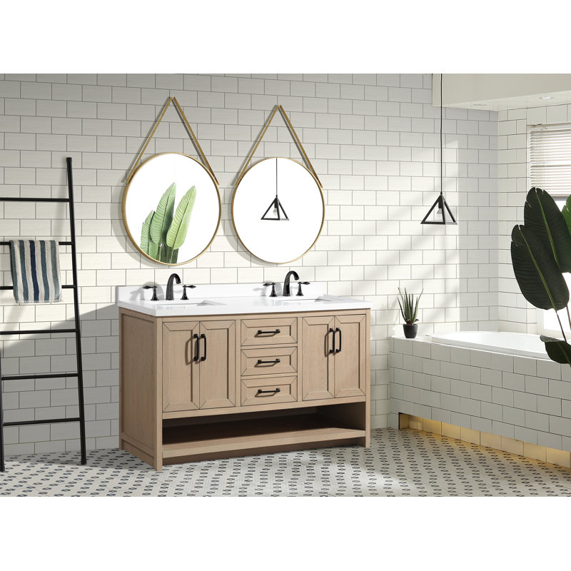Venice 60" Oak Gray Solid Wood Double Bathroom Vanity