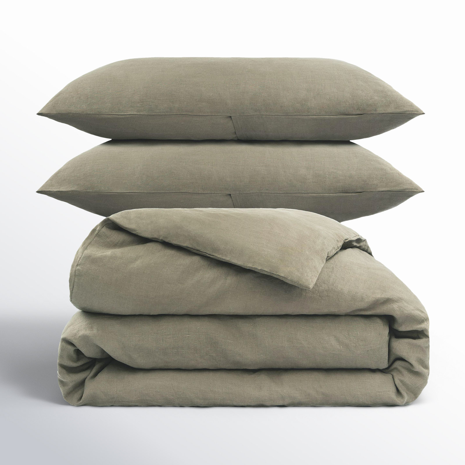 French Linen Duvet Cover Set, Twin Duvet Cover + 1 Standard Pillow Sham, Moss