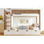 Lit superposé simple au dessus d'un lit simple / simple TG au dessus d'un lit double avec 4 tiroirs de rangement, lit superposé en bois massif avec garde-robe intégrée et garde-corps pleine longueur, sans sommier, beige et naturel