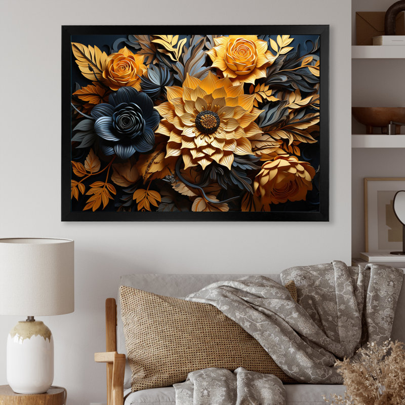 Fleur jaune contrastant beauté - impression, H 30 po x l 40 po x P 1,5 po, Cadre simple noir