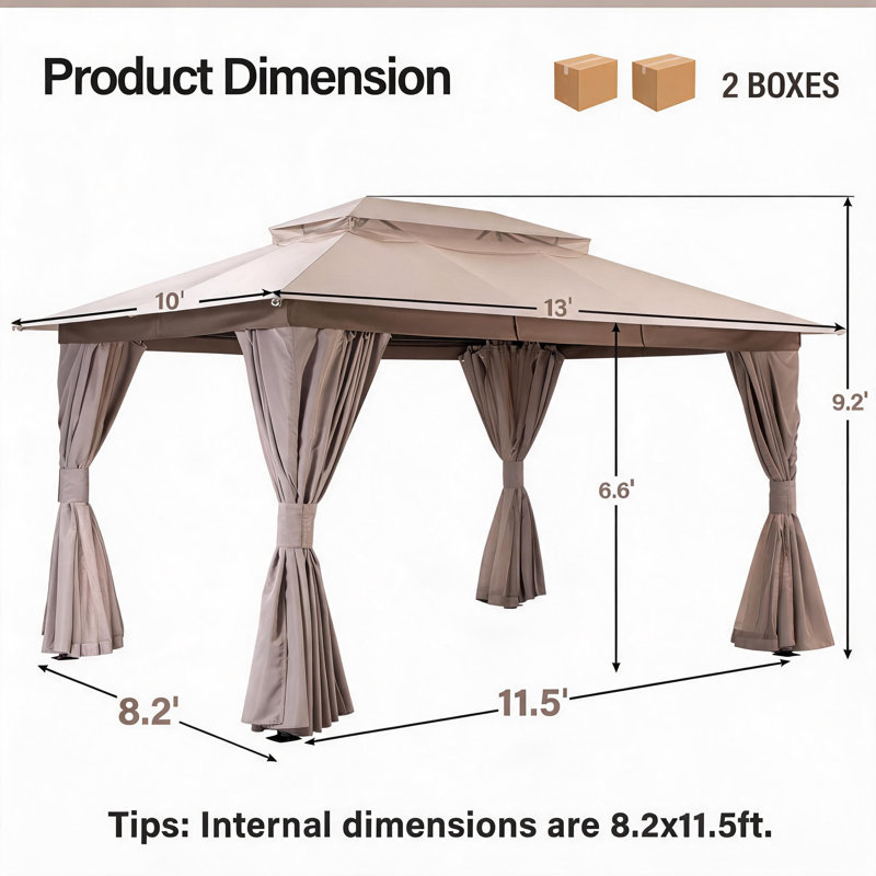 Lausaint Home 10'x13' Steel Patio Gazebo, Beige
