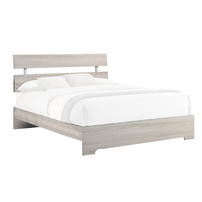 Lit plateforme avec tête de lit Cuzzy, bois blanc à profil bas, Grand