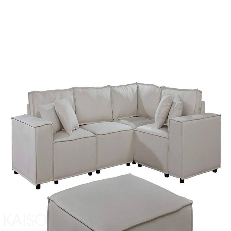 Canapé modulaire Basic, canapé modulaire de 99 po avec repose-pieds beige