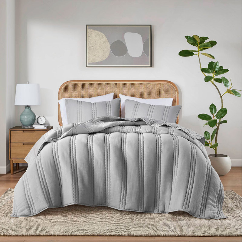 Ensemble 3 pièces en gaze synthétique gris, doux et léger pour un confort toute l'année., Gris