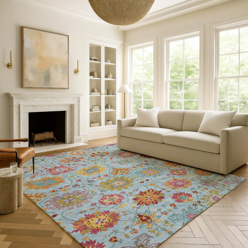 Tapis damassé de qualité supérieure Mayfield AMF2288, Ciel, 5 pi x 7 pi 6 po