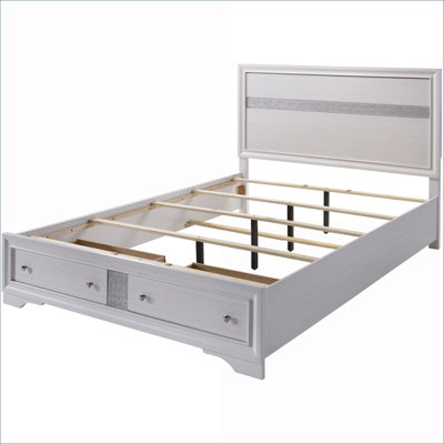Grand lit plateforme en bois d'ingénierie avec tiroirs, cadre de lit blanc contemporain pour chambre principale