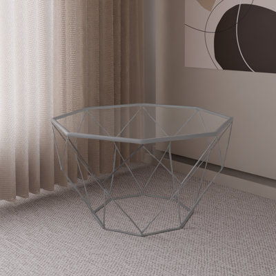 Chenda Octagon Glass Top Coffee Table With Geometric Base