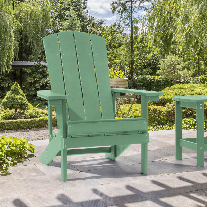 Bergenfield Plastic Adirondack Chair Weather Resistant Chair for Backyard Deck, Dark Green