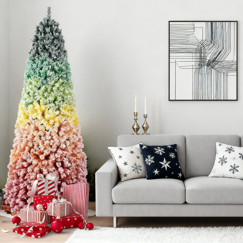Arbre de Noël artificiel en flocage arc-en-ciel, Vert / Jaune / Rouge, H 6 pi