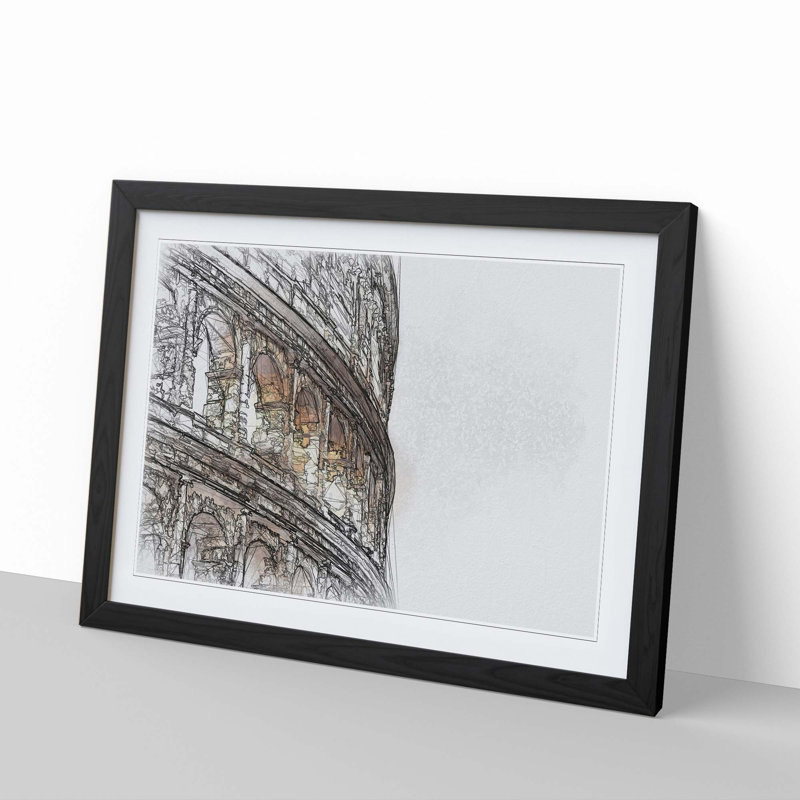 Colosseum in Rome Italy in Abstract - Picture Frame Graphic Art Print, Black Framed, 48cm H x 65cm W x 2cm D