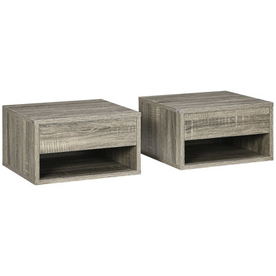 Floating Bedside Tables Wall Mounted Nightstands with Drawer and Shelf, 37 x 32 x 21 cm, Engineered Wood, 2 Pieces, Wall-Mounted Nightstand, Brown, Space-Saving Wall-Mounted Design